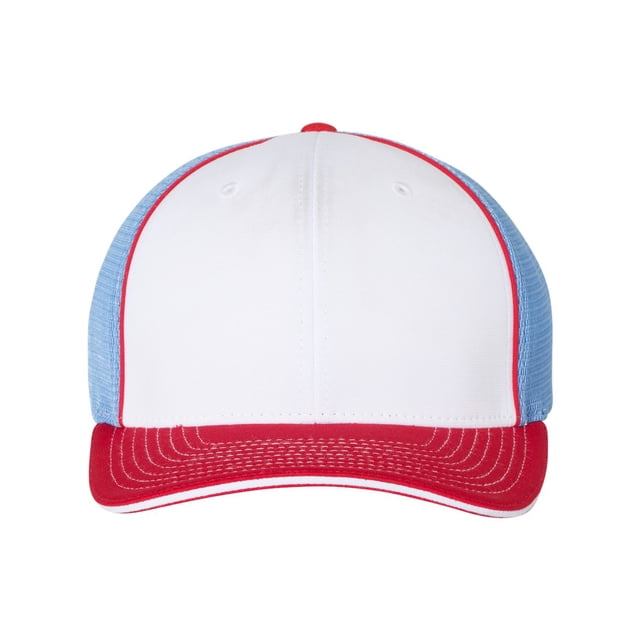 Richardson Pulse Sportmesh with R-Flex Cap, L-XL, White-Columbia Blue-Red Tri