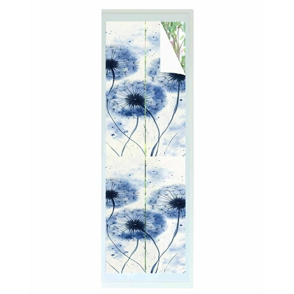 Window Privacy Film Spring Dandelion Stained Glass Window Film Decorative Sun Block Window Cover Vintage Watercolor Blue Flowers Floral Window Clings Static Adhesive Sticker for Bathroom 17.7"x78.7"