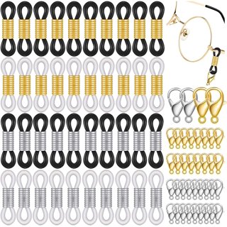 TTSAM 40 Pieces Eyeglass Chain Ends Adjustable Rubber Spectacle End  Connectors for Eye Glasses Holder Necklace Chain (Black and Gold)