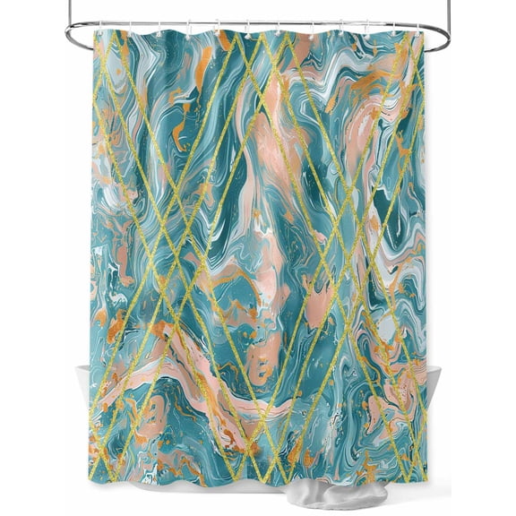 Turquoise Small Stall Shower Curtain, Waterproof Shower Curtains for Bathroom, Modern Geometric Marble Abstract Art Washable Fabric Cloth Bath Curtain for Bathtub Decoration with Hooks 36x72 Inches