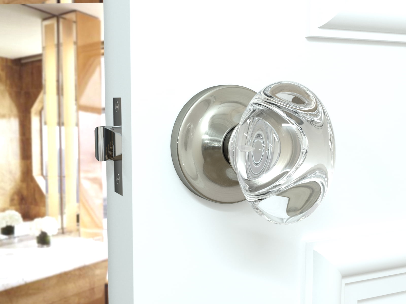 Passage Oval Egg Crystal Door Knobs Satin Nickel Round Rosette
