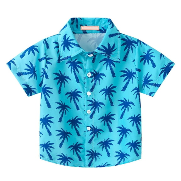 Ruyang Boys Stripe Tropical Print Shirts Button Down Short Sleeve Tee Shirt Top Summer Clothes Hawaiian Beach Cardigan