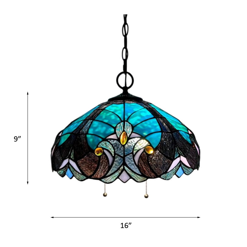 Stained Glass Pendant Lights Fixture Green Brown LED Bulb Included for Dining Room Hotel Restaurant Cafe 16"W*16"D*75"H