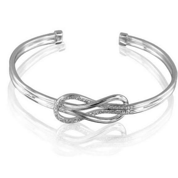 Diamond-Accented Sterling Silver Love Knot Bangle (0.02ctw)