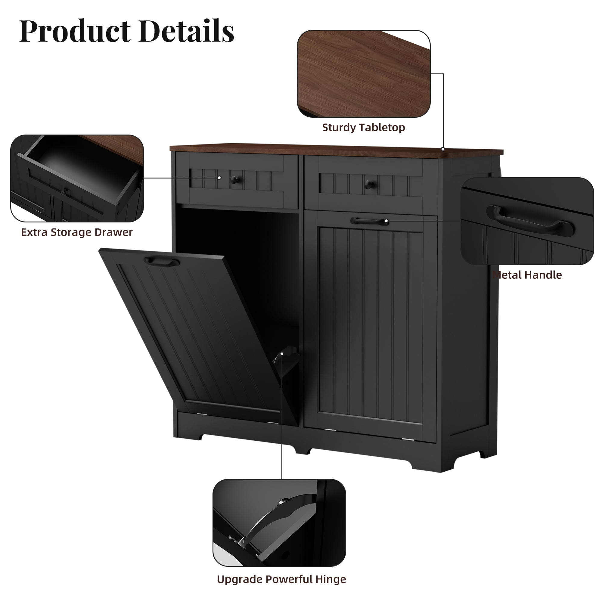 HARIPUL Double Tilt Out Trash Can Cabinet for 2 Bins, Hidden Garbage Can Cabinet with Drawers, Wooden Trash Bin Cabinet, 10 Gallon Trash Can Holder Cabinet for Kitchen, White