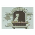 thumbnail image 1 of Landscape Cutting Board, Cartoon Animal Cat Pet Smile Positive Morning Apartment Window Art, Decorative Tempered Glass Cutting and Serving Board, Small Size, Umber Black and White, by Ambesonne, 1 of 1