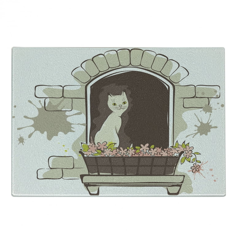 Landscape Cutting Board, Cartoon Animal Cat Pet Smile Positive