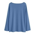 thumbnail image 5 of Lenpel Women's Tops Trendy Bell Long Sleeve Boat Neck Solid Color T Shirts Loose Tunic Blouse Soft Casual Tees(Blue,Small), 5 of 7