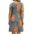 thumbnail image 2 of CALIPESSA Womens Summer Mandala Print Short Sleeve Round Neck Cold Shoulder Flared Tunic A-Line Dress, 2 of 5