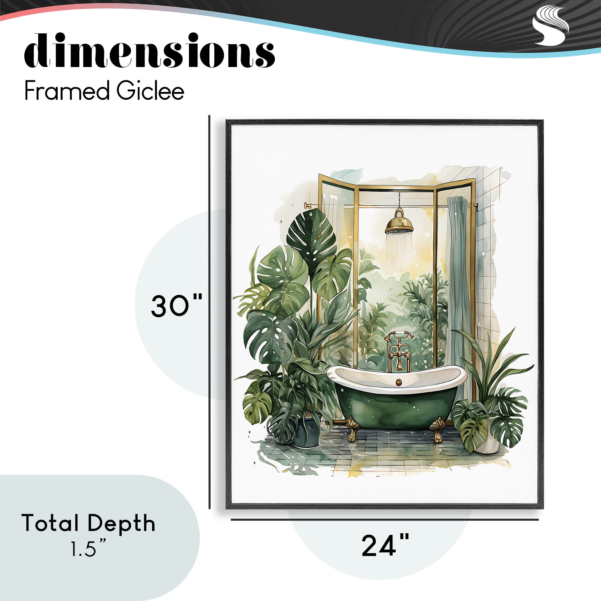 Bathtub in Tropical Oasis Black Framed Giclee Art, design by Lettered and Lined