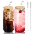 thumbnail image 1 of Vasos de vidrio DAMCONME de 600 ml con tapas y pajitas, 2 unidades para bebidas, 1 of 9