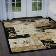 Home Dynamix Optimum Byron Contemporary Color Block Floral Area Rug, Black/Beige, 21x35