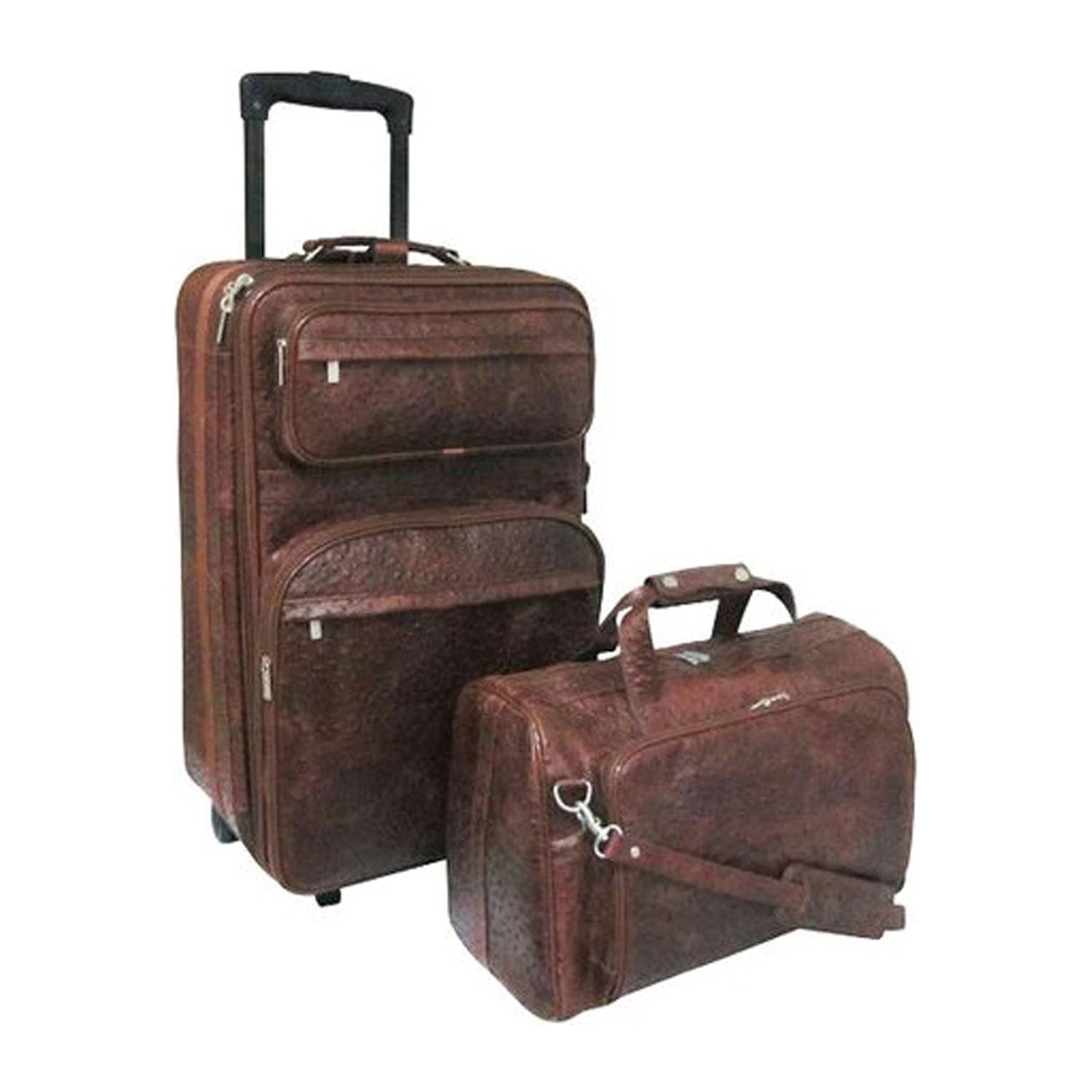 AmeriLeather 8002-6 Ostrich Print Leather Traveler Set, Brown - 2 Piece