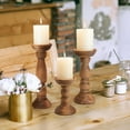 thumbnail image 5 of Farmhouse Wooden Candle Holders for Pillar Candles Set of 3 Rustic Wood Candle Holder Table Centerpiece Decor 12'' 9'' 6'' Vintage Tall Candle Stand Decorative Brown, 5 of 7