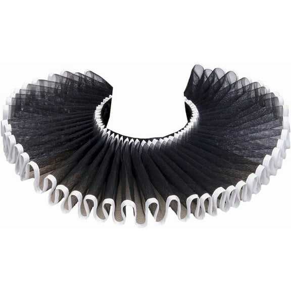 Black Tulle Ruffled False Collar Vintage Renaissance Elizabethan Medieval Ruff Sheer Pleated Lace Up Design Decorative Cape Clown Neck Collars