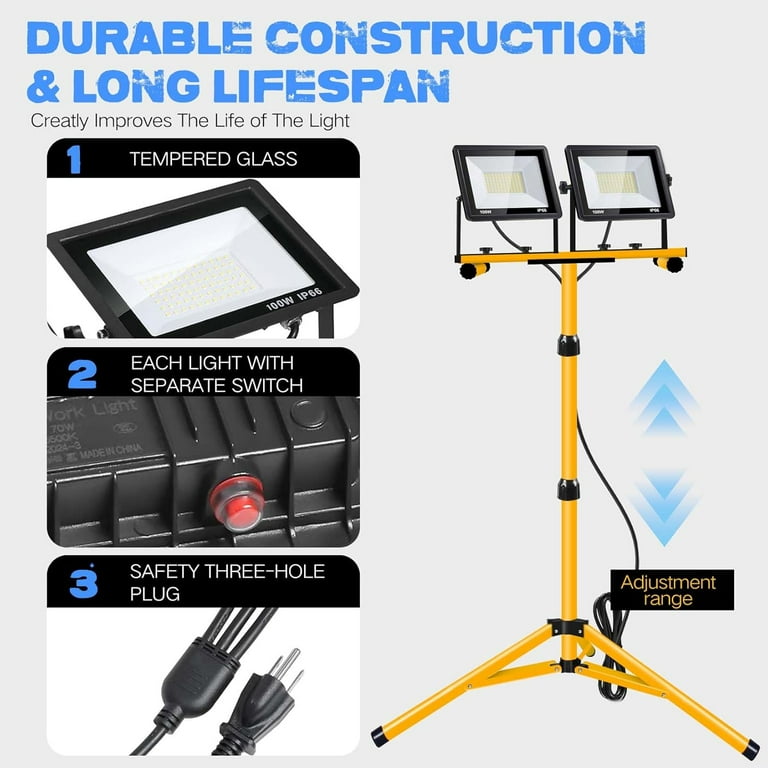 21000 Lumen Work Lights with Stand, 2 Adjustable Head LED Work