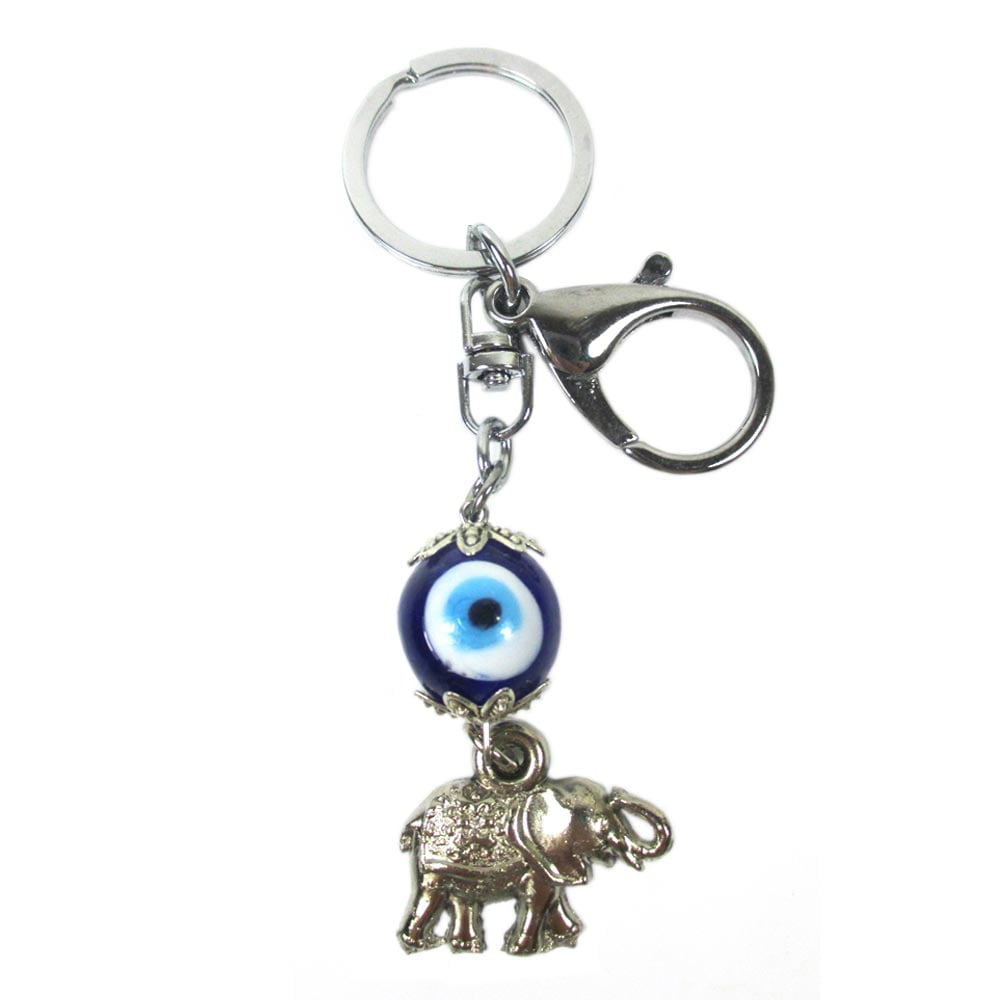Turkish Blue Evil Eye Elephant Keychain Ring Amulets Pendant Lucky Charm Gift 
