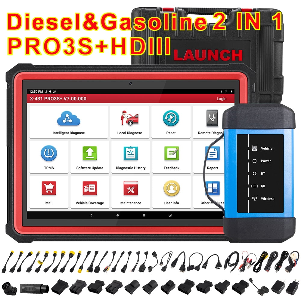 Launch X431 PRO3S+HDIII Heavy Duty Truck and Car Diagnostic Scanner, All  Systems Bidirectional Diagnostic Tool with Topology Mapping, ECU Coding,  Key Programming, AutoAuth FCA SGW