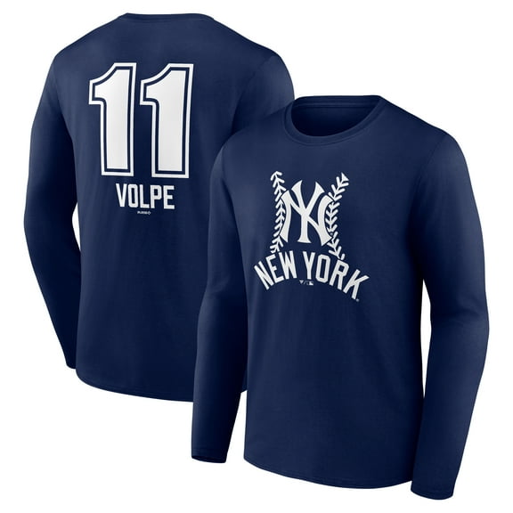 Men's Anthony Volpe Navy New York Yankees Fastball Player Name & Number Long Sleeve T-Shirt