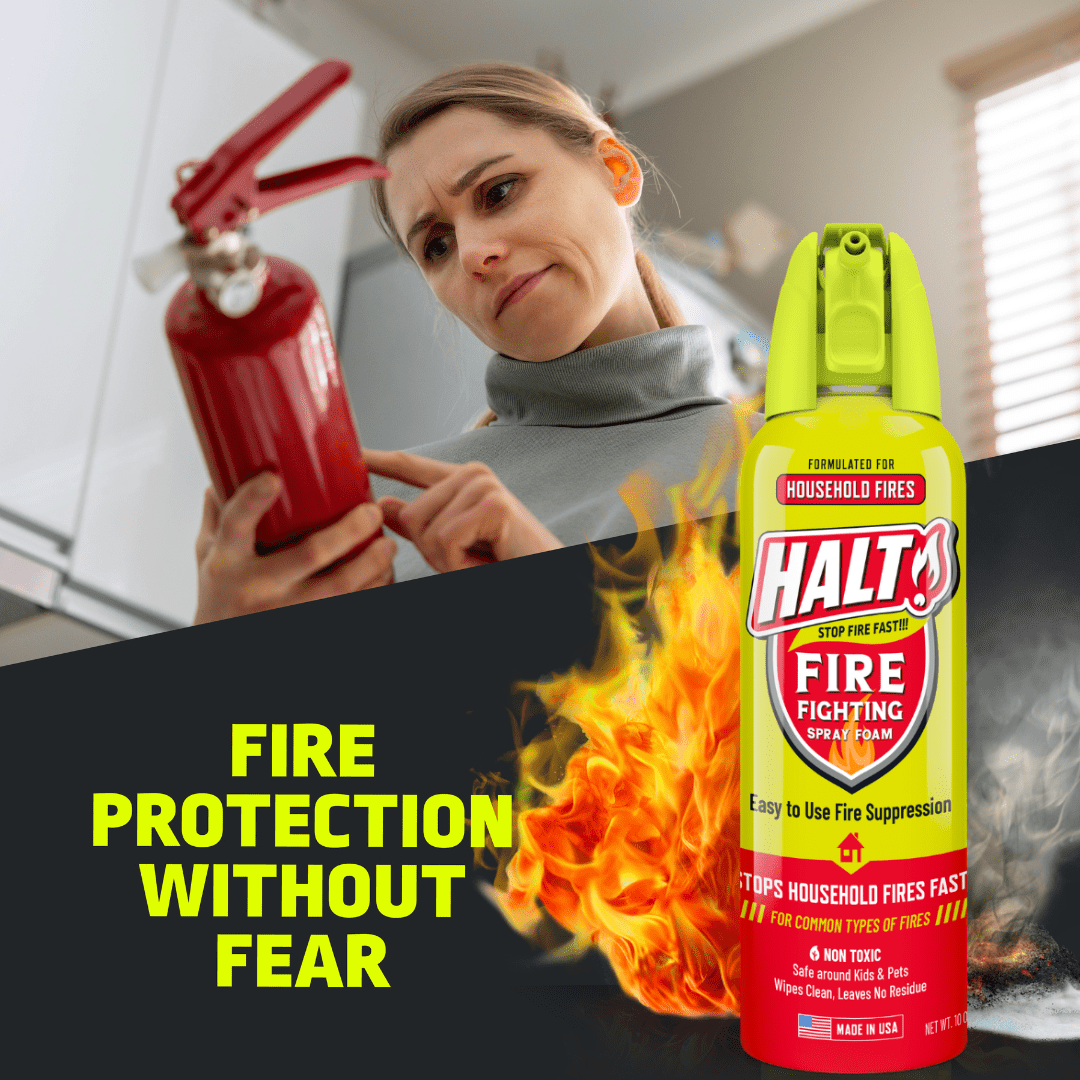 HALT Fire Extinguisher Kit – 10oz Fire Suppression Spray + Fire Blanket - Home Ready Fire Bundle