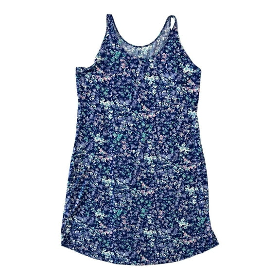 N Natori Women's Sleeveless Scoop Neck Relaxed Fit Lounge Dress (Blue Multi, L)