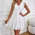 thumbnail image 5 of vigerkar Women's Summer Sleeveless Mini Dress V Neck Hollow Out High Waist A Line Swing Short Party Dresses White, S, 5 of 6