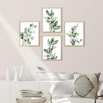 PixonSign Framed Wall Art Watercolor Pastel Green Leave & Cotton, Set of 4 Nature Plants Wall Decor Arts, Floral Wall Décor, Adhesive Canvas Posters, Modern Home Artwork - 8"x10" Natural