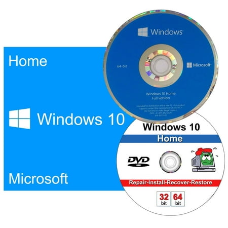 Microsoft OEM Windows 10 Home 64 bit & Repair restore & Recover DVD, 2 in 1 Bundle