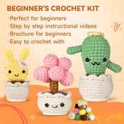 LC-dolida Crochet Starter Kits, DIY 3 Potted Plant Amigurumi Craft Kit, 40% Extra Yarn, Complete Starter Supplies for Adults & Kids