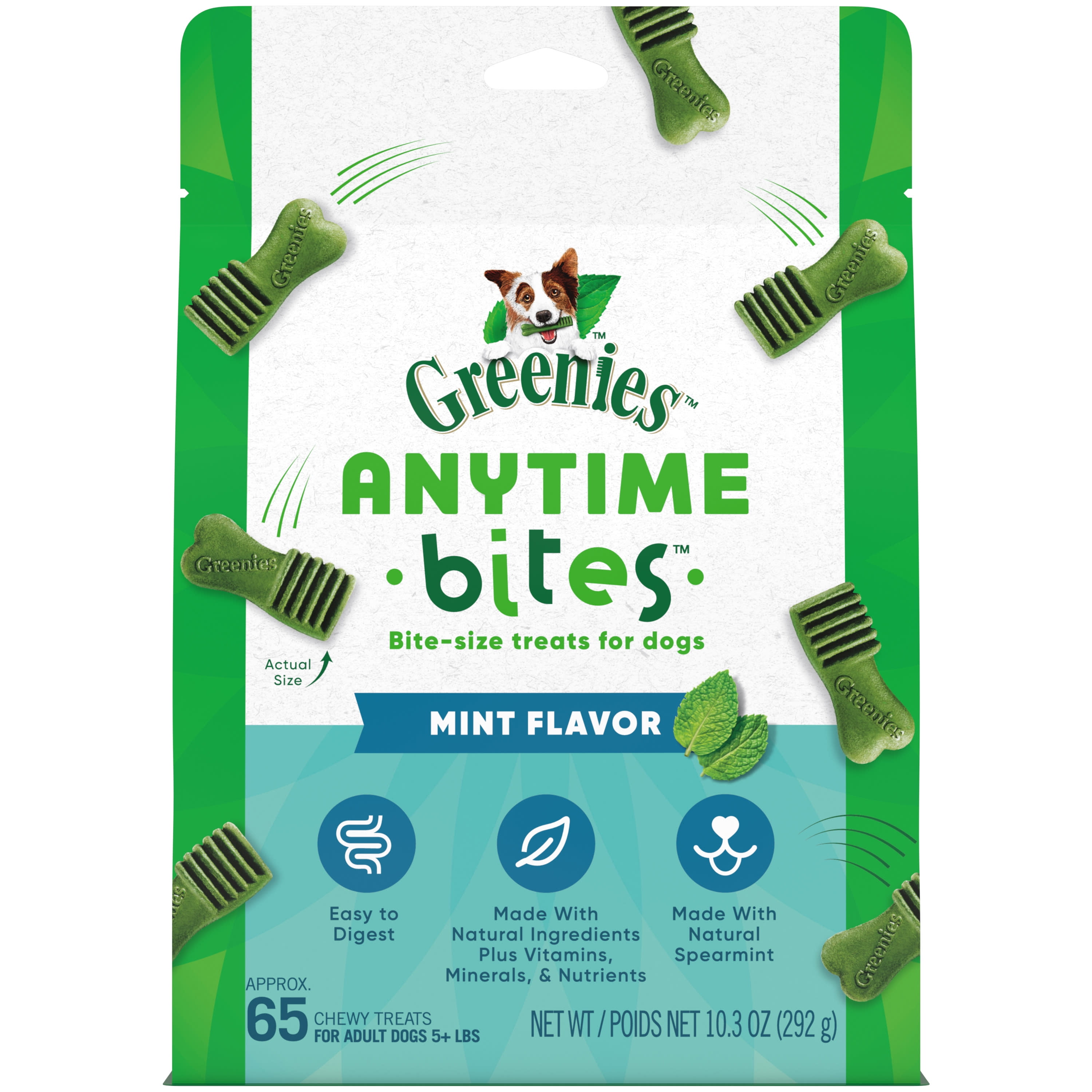 GREENIES ANYTIME BITES Mint Flavor Bite-Size Dental Chew Treats for Dogs, 10.3 oz. Pouch