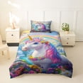 thumbnail image 2 of Metsweet Magical Floral Unicorn Twin Duvet Cover, Kawaii Rainbow Rabbit Twin Bedding,2pcs,1 Duvet Cover and 1 Pillowcase, 2 of 6