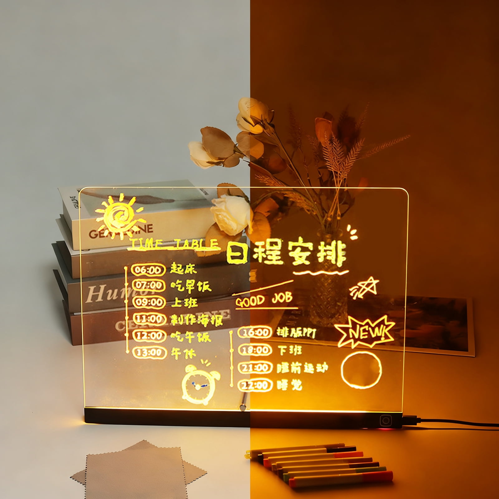 Sylvtty LED Note Board Rechargeable Acrylic Memo Pad Erasable Glowing Message Board To-do List Board Reusable Weekly Planner