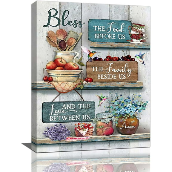 Farmhouse Kitchen Wall Art Rustic Kitchen Pictures Wall Decor Country Apple Cherry Flower Painting Canvas Prints Modern Home Artwork Framed Dining Room Decoration 12"x16"