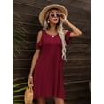 thumbnail image 4 of CALIPESSA Womens Summer Red Cold Shoulder Short Sleeve Round Neck Casual Flared Tunic A Line Dress, 4 of 5