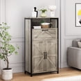 thumbnail image 5 of Farmhouse Storage Cabinet with Barn Door and Drawer Wood Buffet Cabinet Metal Frame Tall Slim Bathroom Cabinet Standing Sideboard for Living Room, Bedroom, Home Office, Kitchen, 5 of 9