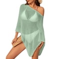 thumbnail image 2 of Sheer Mesh Poncho for Women, Asymmetrical One-Shoulder Knit Cover Up - Boho Beach Tunic Top, Loose Sleeveless Cape Shirt, Summer Vacation Sun Protection Layering Piece Light Green, 2 of 5