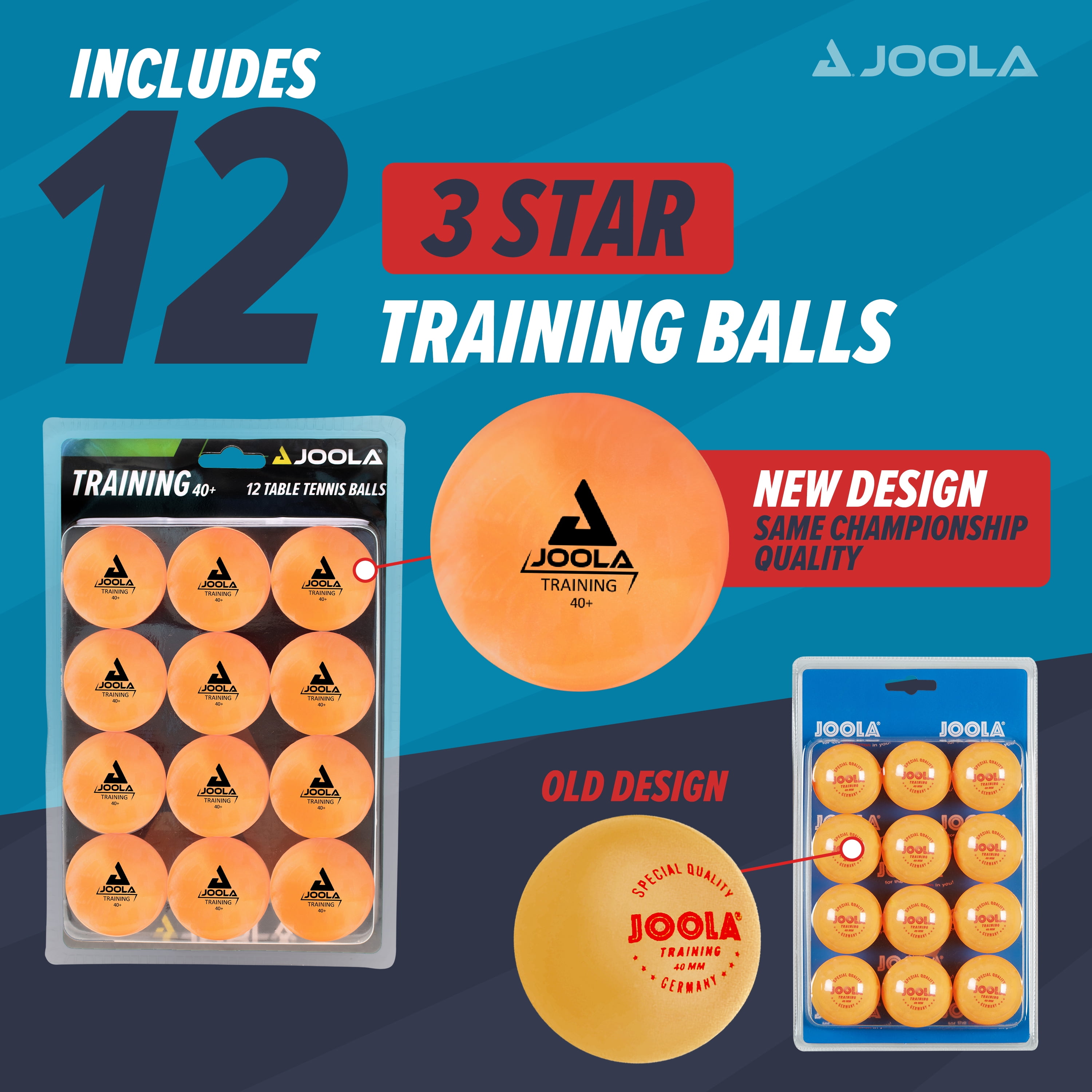 JOOLA 3-Star Table Tennis Training Balls, 40mm, Orange, 12ct Ping Pong Balls
