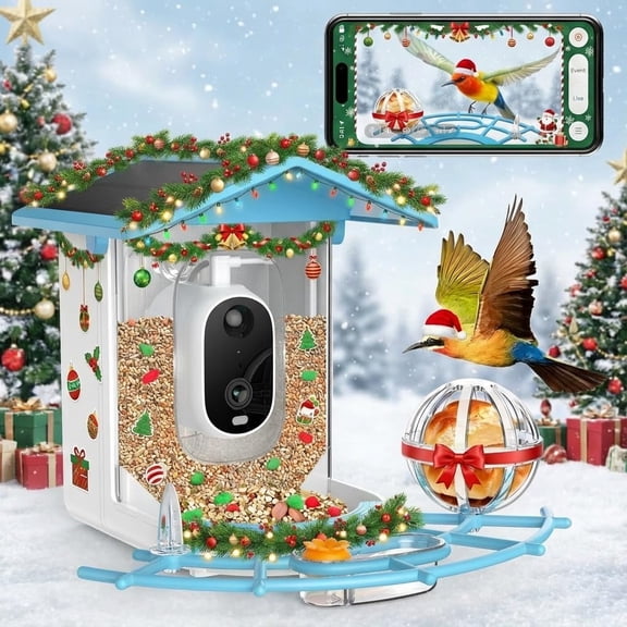 Bird Feeder with Camera, Solar-Powered, Color Night Vision, 2.4GHz WiFi, AI Smart Bird House with Cam, 2K Live View, Instant Notifications, Choice for Christmas/Parents