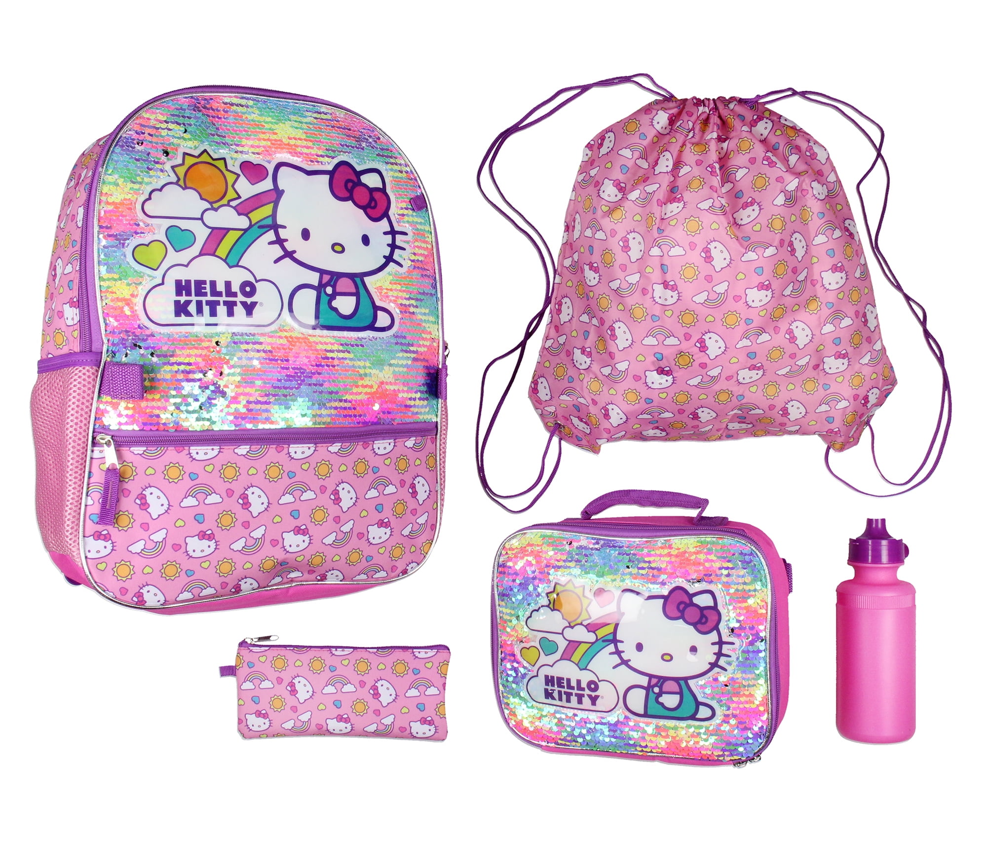 Hello Kitty Backpack 5 Piece Set Lunch Bag Cinch Bag Gadget Case Water
