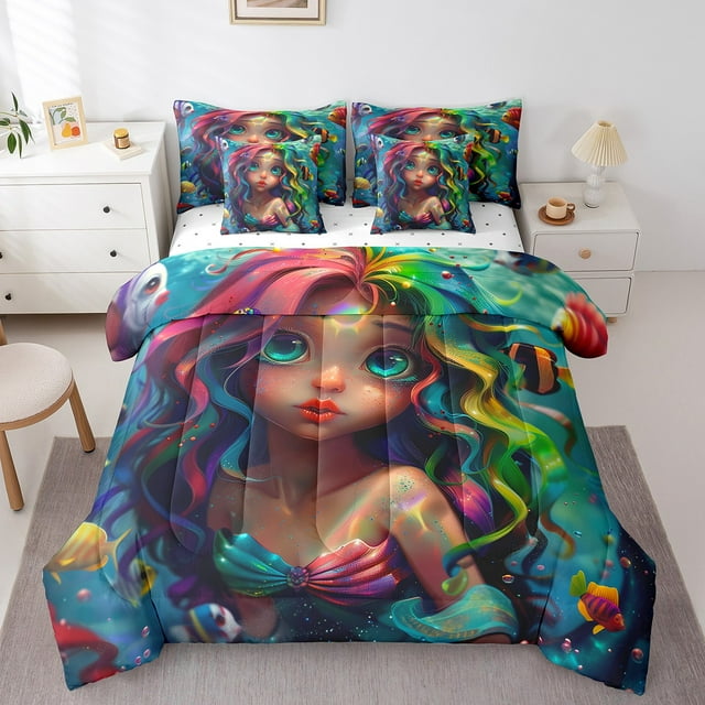 YST Cute Mermaid Bed in a Bag, Ocean Fish Animal, 7-Piece, Full