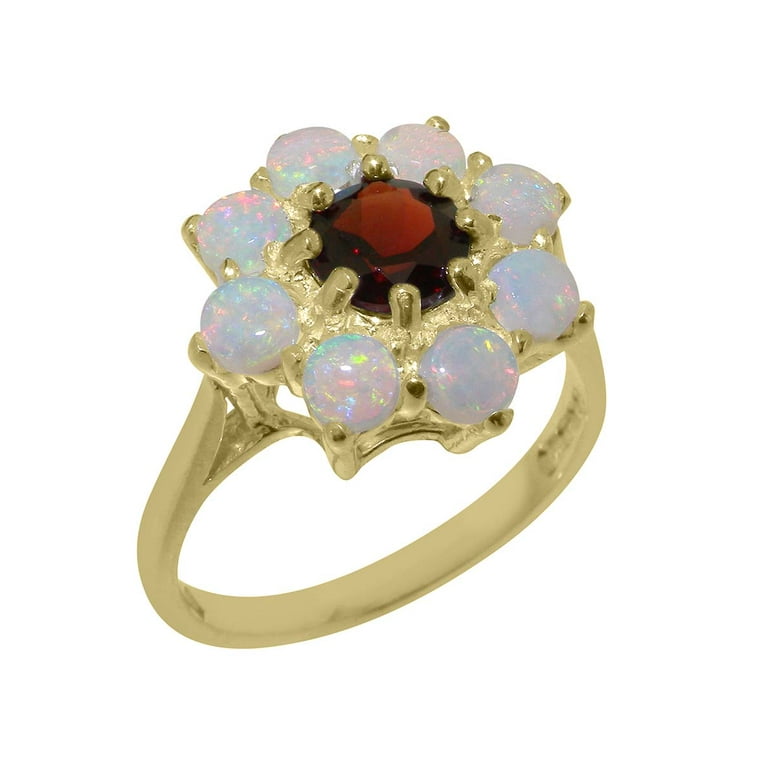 LBG British Made 9k Yellow Gold Natural Garnet Opal Womens
