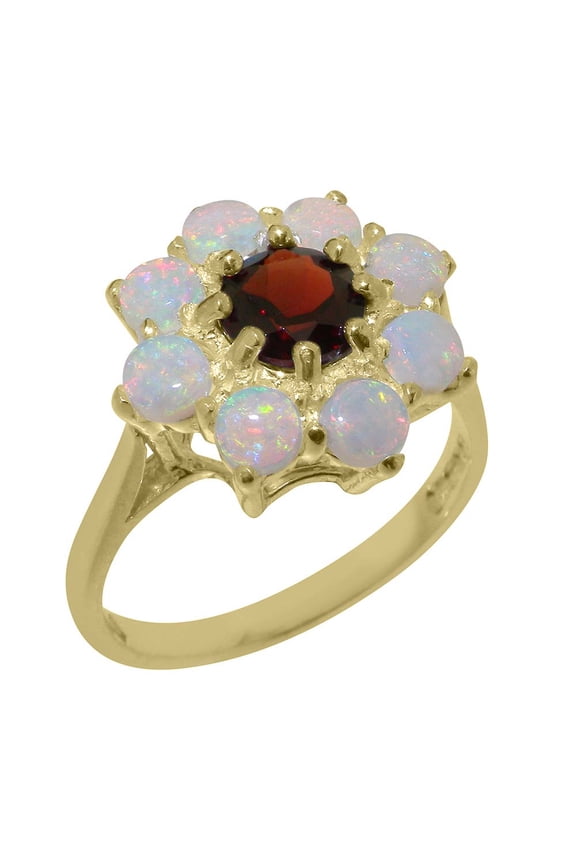 LBG British Made 14k Yellow Gold Natural Garnet & Opal Womens Statement Ring - 33 size options - Size 7