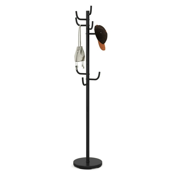 Costway Metal Coat Rack Hat Stand Tree Hanger Hall Umbrella Holder Hooks Black