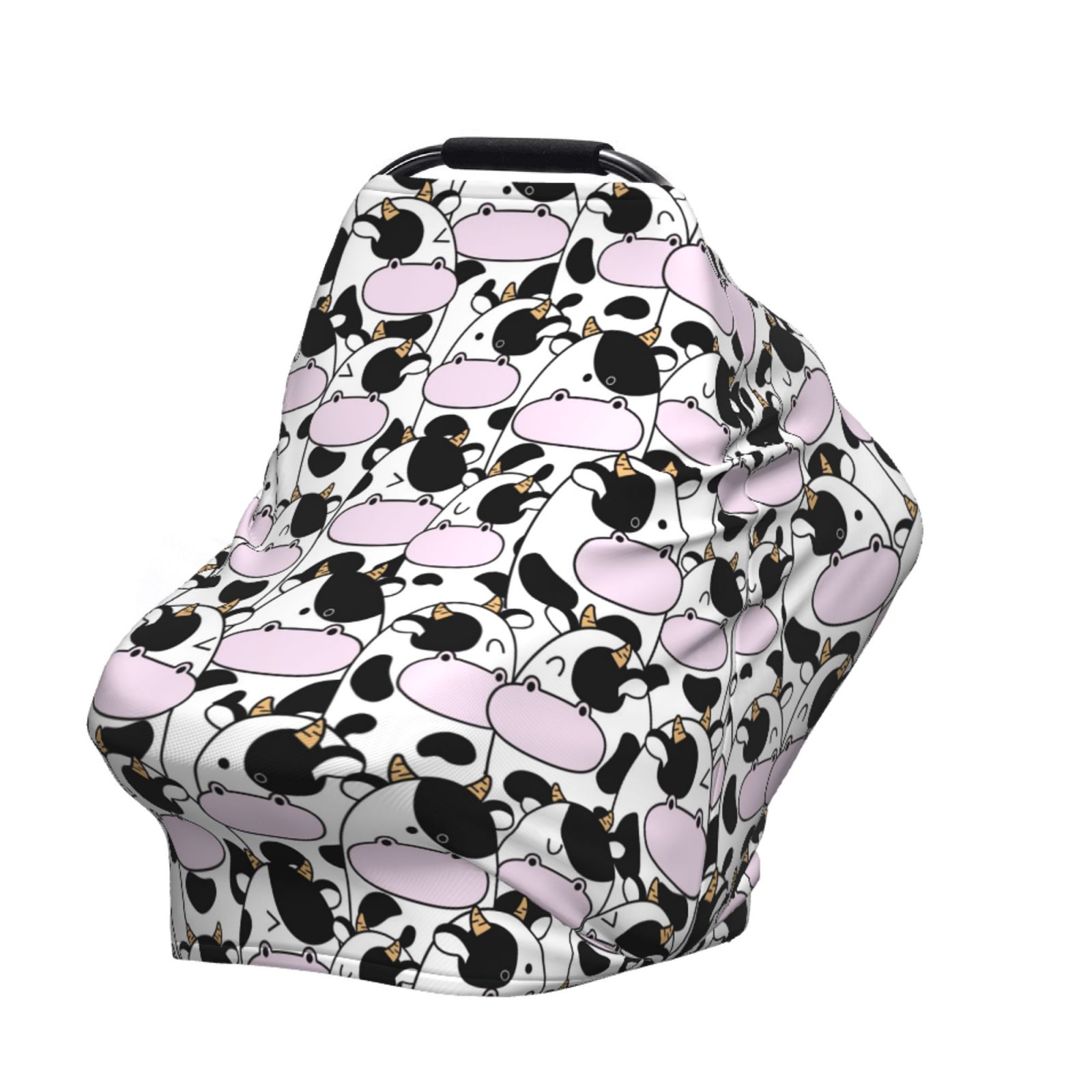 Fotbe Cute Animal with Cow Pattern Car Seat Covers for Babies, Nursing Breastfeeding Cover Infant Carseat Canopy, Soft Stretchy Carrier Cover