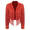 thumbnail image 4 of dPois Women's Fringe Faux Suede Leather Jackets Fashion Cowgirl Tassel Motorcycle Cropped Coats Brick Red M, 4 of 7