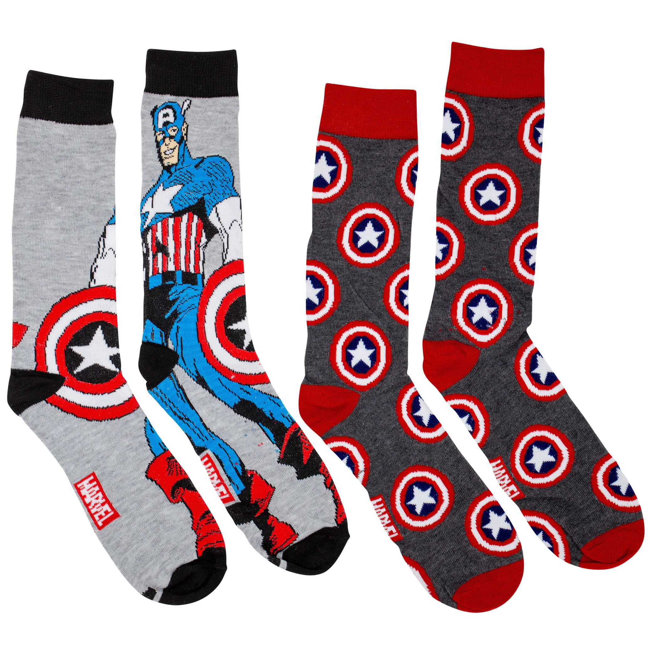 Size 6-12  New 2 Pair of  Marvel Comic's Captain America Crew Socks 1 Pac 