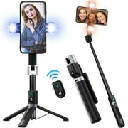MSOVA Extendable Selfie Stick - 45" Lighted Selfie Stick Tripod with Bluetooth Remote - Compatible with All iPhone Android Device - Black