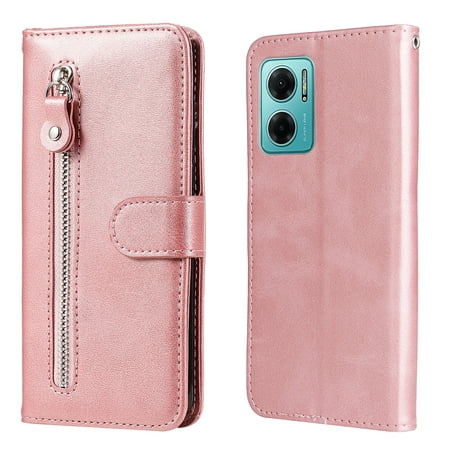 Case for Xiaomi Redmi 10 Prime Plus 5G Zipper Pocket Wallet Leather Case Magnetic Closure Flip Cover - Pink
