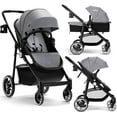 thumbnail image 1 of INFANS Poussette 2 en 1 pour Bébé, Poussette pour Nourrisson à Siège Haut et Landau Réversible, Poussette Pliable avec Auvent Ajustable, Porte-Gobelet, Panier de Rangement, Roues avec Suspension (Gris), 1 of 9