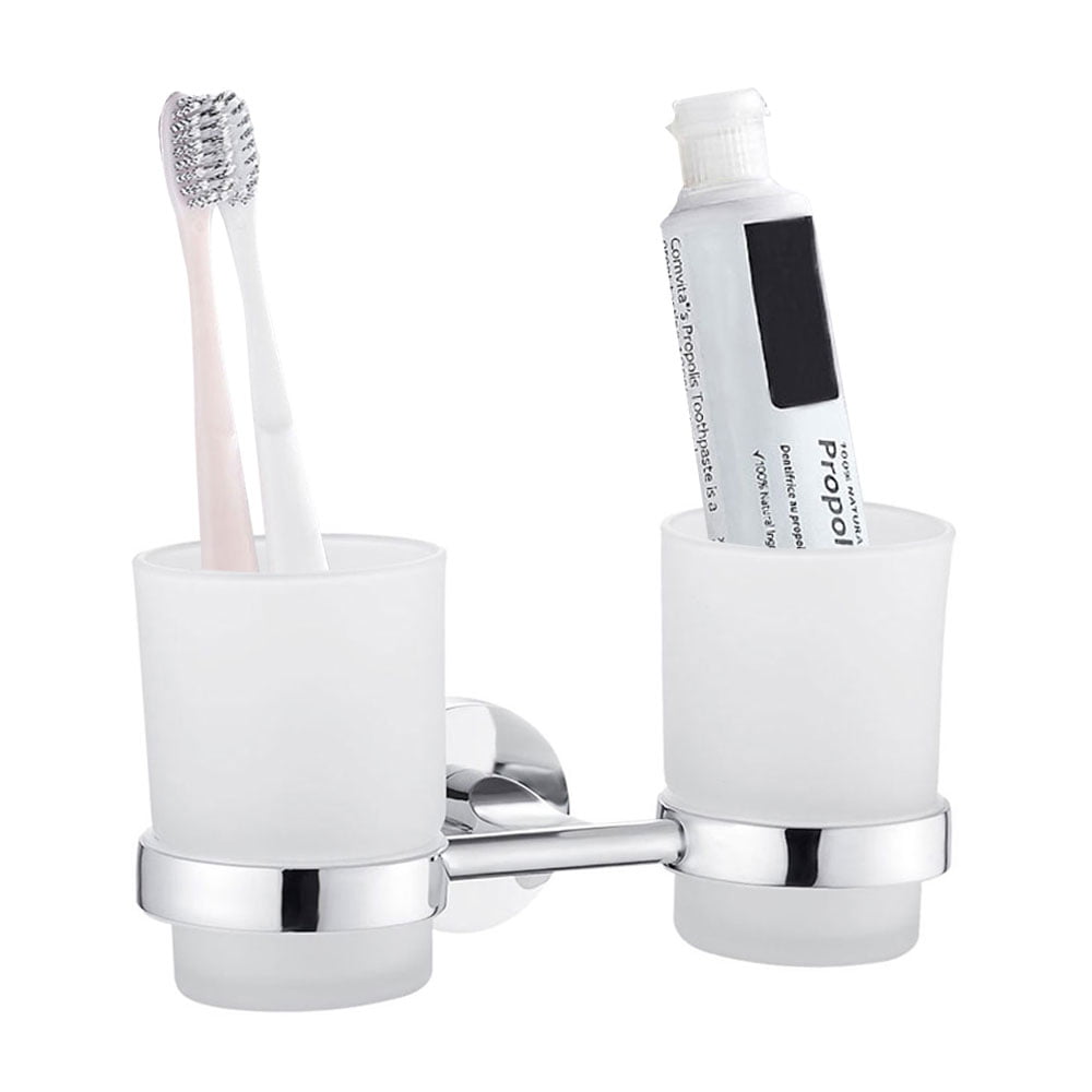Wall Mounted Bathroom Glass Toothbrush Tumbler Holder Chrome 
